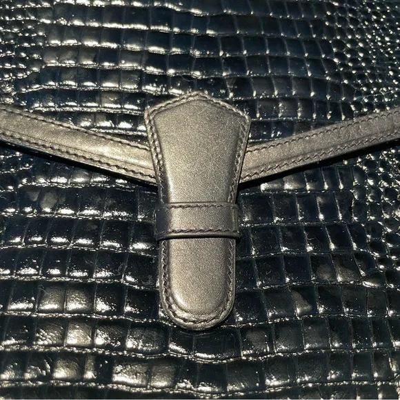 Stefano Serapian navy blue alligator crocodile embossed leather clutch vintage - Picture 8 of 8